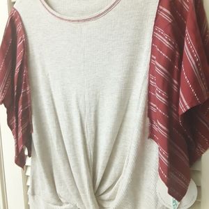 Boho Red Grey Knit Top NWT Hummingbird Anthro S
